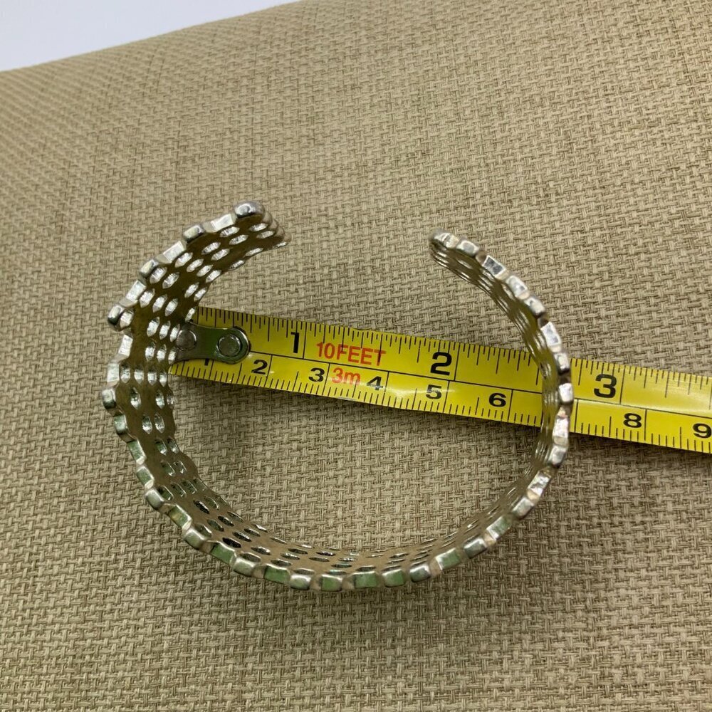 Lucky Brand Silver Tone Distressed Honeycomb Pattern Cuff Bracelet - Picture 2 of 6